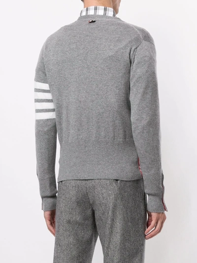 Shop Thom Browne 4-bar V-neck Cashmere Cardigan In 055 Light Grey