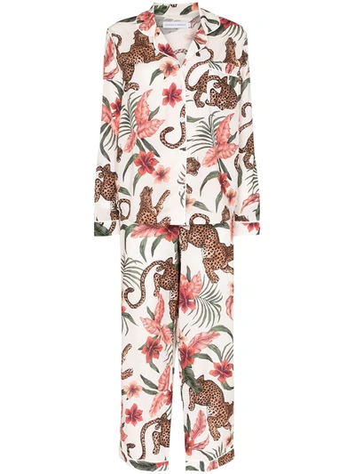 Desmond & Dempsey Long Pyjama Set Soleia Print Cream In White