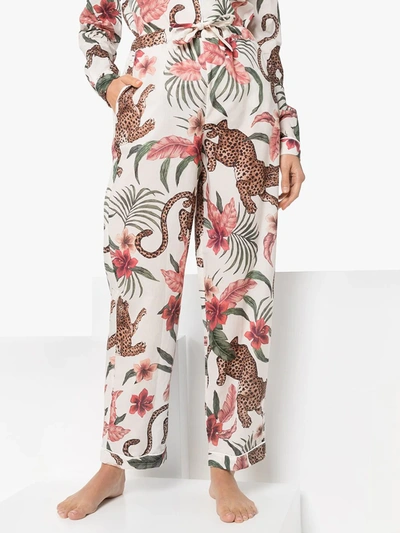 Desmond & Dempsey Long Pyjama Set Soleia Print Cream In White