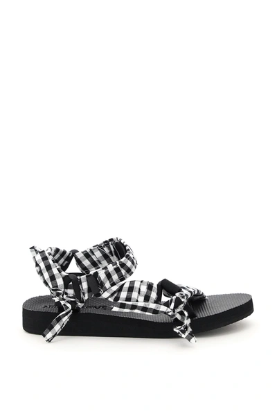 Shop Arizona Love Trekky Gingham Sandals In Vichy Black White (white)