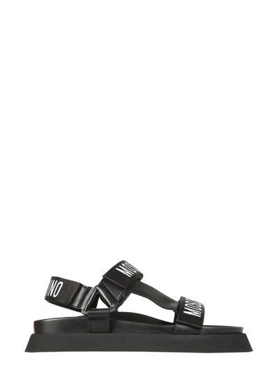 Shop Moschino Sandals With Logo Tape In Nero