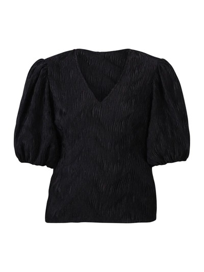Shop Ganni Pleated Blouse In Black