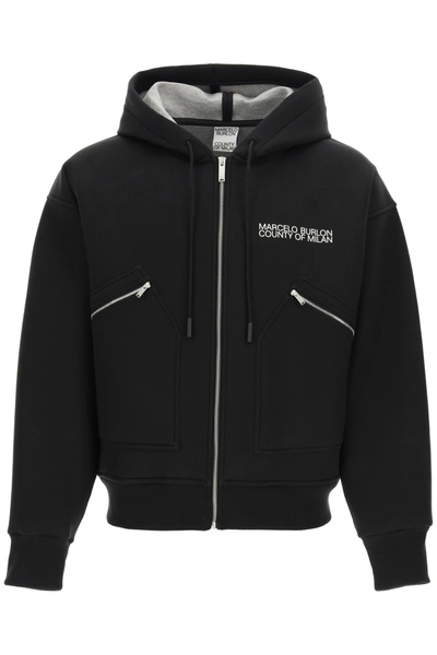 Shop Marcelo Burlon County Of Milan Hooded Sweatshirt With Logo Print In Black White (black)