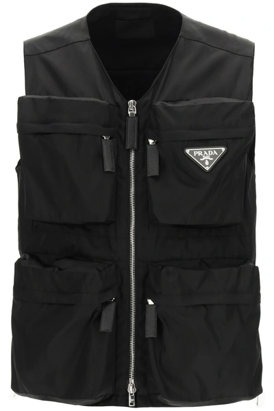 Shop Prada Multi-pocket Vest In Re-nylon In Nero (black)