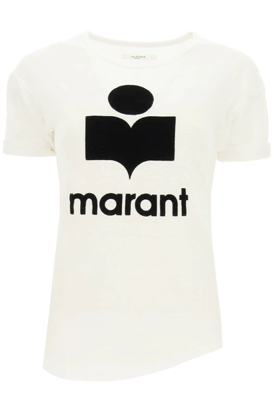 Shop Isabel Marant Étoile Koldi T-shirt Flock Logo In White (white)