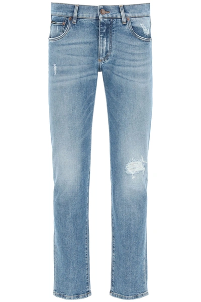 Shop Dolce & Gabbana Slim Fit Jeans With Rips In Blu