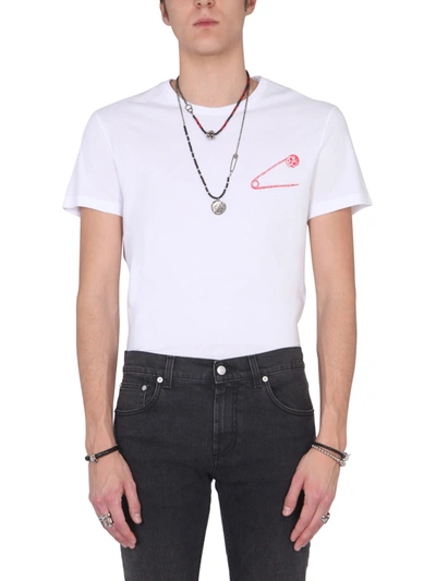 Shop Alexander Mcqueen Crew Neck T-shirt In Bianco