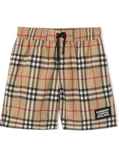 Shop Burberry Kameron Vintage Check Swim Shorts In Beige