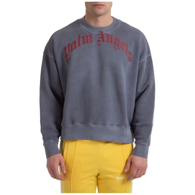 Shop Palm Angels Curved Logo Sweatshirt In Navy Blue - Red