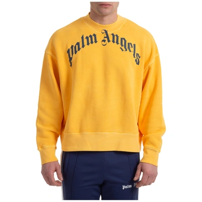 Shop Palm Angels Curved Logo Sweatshirt In Yellow - Navy Blue