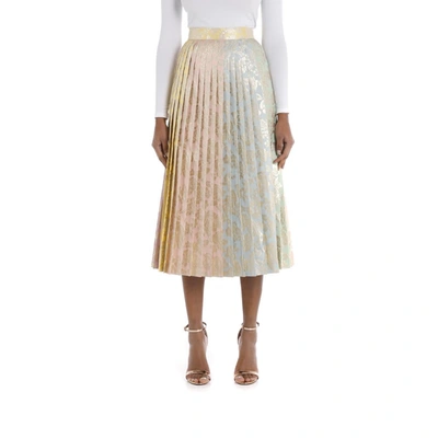Shop Dolce & Gabbana Pleated Lamé Jacquard Midi Skirt