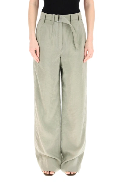 Shop Lemaire Wide Leg Trousers With Belt In Sage (green)