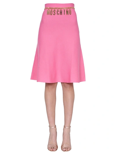 Shop Moschino Knitted Skirt In Fucsia