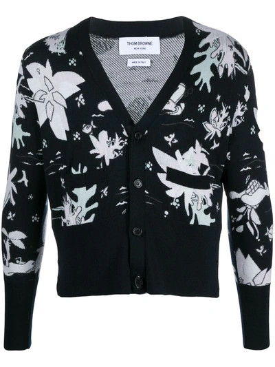 Shop Thom Browne Jacquard V-neck Cardigan In Black