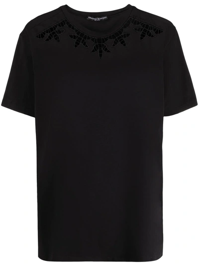 Shop Ermanno Scervino Open Crochet Neck T-shirt In Black