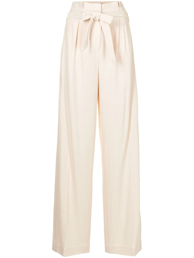 Shop Jonathan Simkhai Emiko Textured Wide-leg Trousers In White