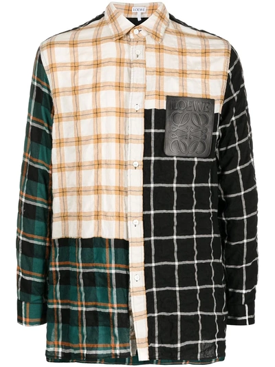 Shop Loewe Panelled Check Shirt In Neutrals