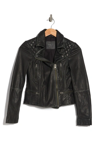 Shop Allsaints Cargo Leather Biker Jacket In Grey