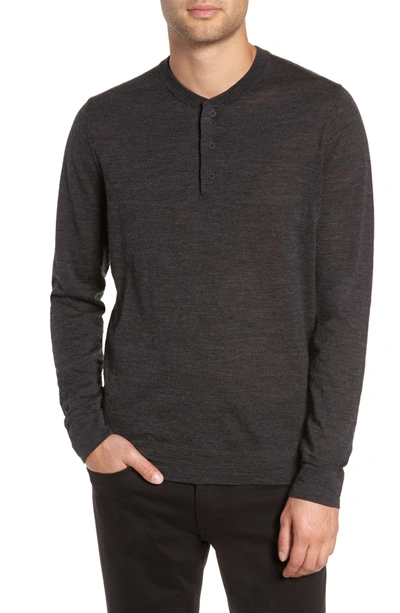 Shop Vince Wool Henley Sweater In H Charcoal