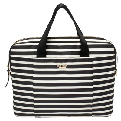 Pre-owned Kate Spade Black/white Striped Satin Classic 13 Inches Laptop Bag  | ModeSens