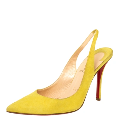 Pre-owned Christian Louboutin Chrisitian Louboutin Neon Green Suede Slingback Pointed Toe Sandals Side 37