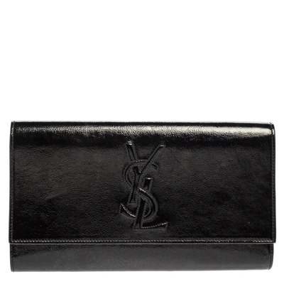 Pre-owned Saint Laurent Black Patent Leather Belle De Jour Flap Clutch