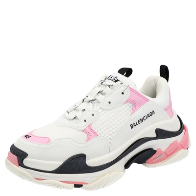 Pre-owned Balenciaga White/pink/black Triple S Sneakers Size Eu 41