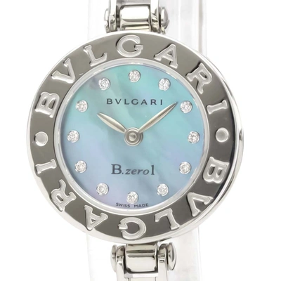 Pre-owned Bvlgari Blue Mop Diamonds Stainless Steel B.zero1 Quartz Bz22s Women's Wristwatch 22 Mm
