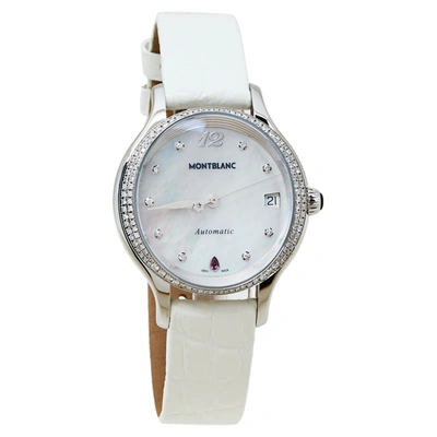 Pre-owned Montblanc Mop Stainless Steel Diamonds Princess Grace De Monaco Women's Wristwatch 34 Mm In White