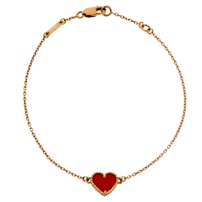 Pre-owned Van Cleef & Arpels Sweet Alhambra Heart Carnelian 18k Rose Gold Bracelet