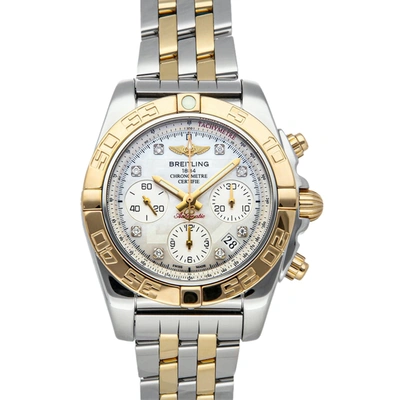 Pre-owned Breitling Mop Diamonds 18k Yellow Gold And Stainless Steel Chronomat 01 Cb014012/a723 Men's Wristwatch 41 Mm In White