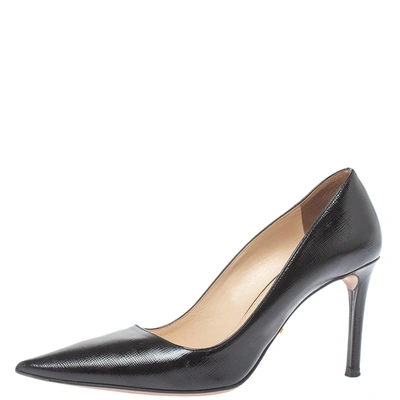 Pre-owned Prada Black Leather Pointed Toe Pumps Size 36