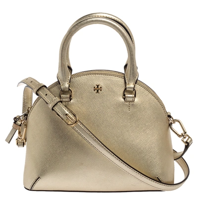 Pre-owned Tory Burch Gold Leather Mini Robinson Dome Satchel
