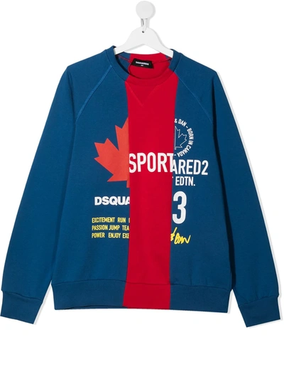 Shop Dsquared2 Teen Spliced Logo Sweatshirt In Blue