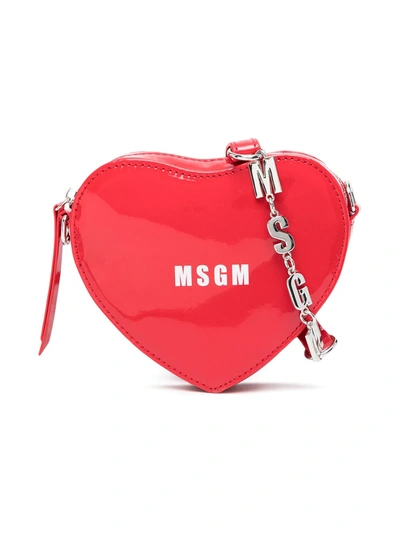 Shop Msgm Logo-print Heart Shoulder Bag In Red