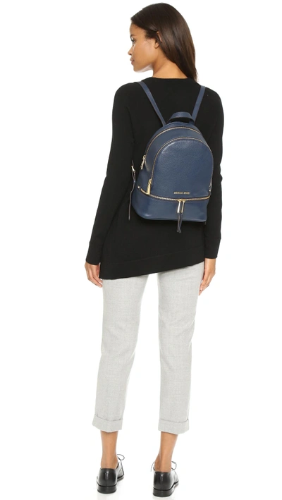 Shop Michael Michael Kors Rhea Backpack In Navy