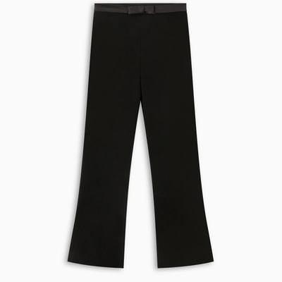 Shop Miu Miu Black Cropped Trousers Wit Bow Detail