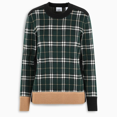 Shop Burberry Green Check Sweater With Button Detail