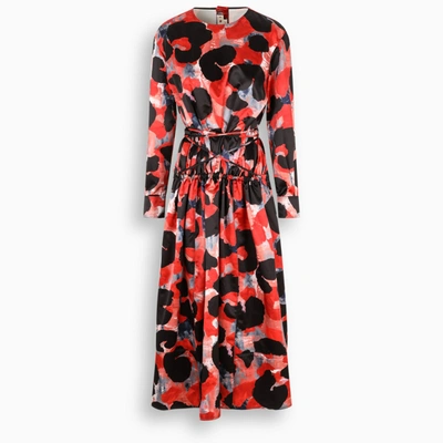 Shop Marni Dress With Abstract Animalier Print In Red