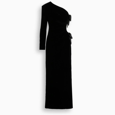 Shop Saint Laurent One-sleeved Velvet Gown With Bow In Black