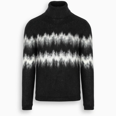 Shop Saint Laurent Abstract-stripe Knitted Jumper In Black