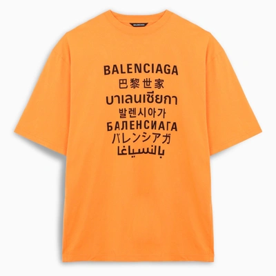 Shop Balenciaga Orange Multi Language Logo T-shirt