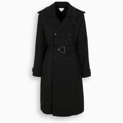 Shop Bottega Veneta Black Double-breasted Trench Coat