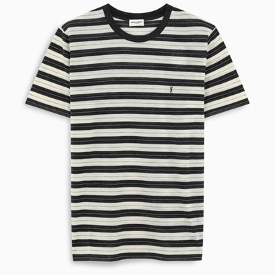 Shop Saint Laurent Men's Striped T-shirt In Black