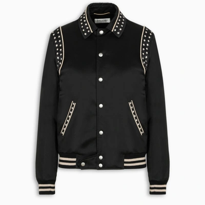 Shop Saint Laurent Star Print Teddy Jacket In Black