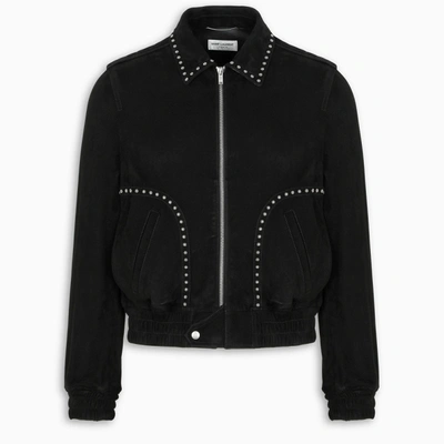 Shop Saint Laurent Embellished Bomber Jacket In Black
