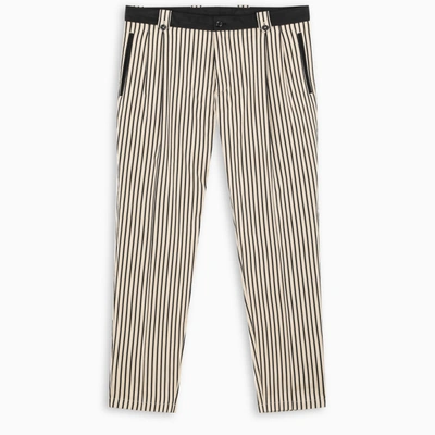 Shop Dolce & Gabbana Striped Pleated Trousers In Beige