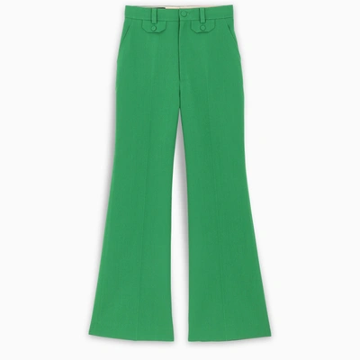 Shop Gucci Green Twill Flare Trousers