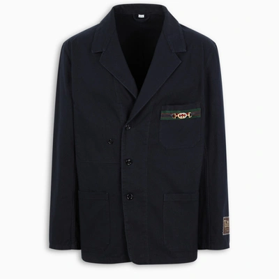 Shop Gucci Blue Cotton Oversize Jacket