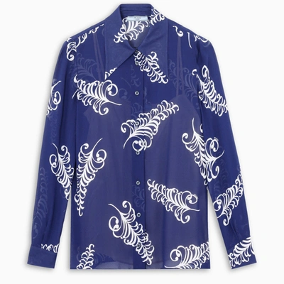 Shop Prada Feather Printed Shirt In Blue